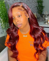 MAROON BURGUNDY: COLORED WIGS (13x6) TRANSPARENT FULL FRONTAL WIGS